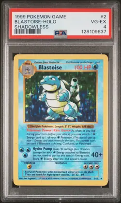 1999 POKEMON GAME SHADOWLESS #2 BLASTOISE-HOLO PSA 4 - Image 1
