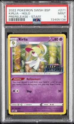 2022 POKEMON SWSH BLACK STAR PROMO PRERELEASE-STAFF #271 KIRLIA-HOLO PSA 9 - Image 1