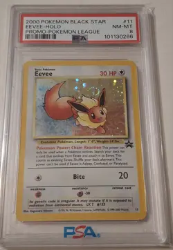 POKEMON PROMO BLACK STAR POKEMON LEAGUE #11 EEVEE HOLO Swirl Vintage PSA 8 D5 - Image 1