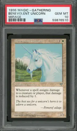 1996 Magic the Gathering MTG Mirage Benevolent Unicorn PSA 10 Pop 1 - Image 1