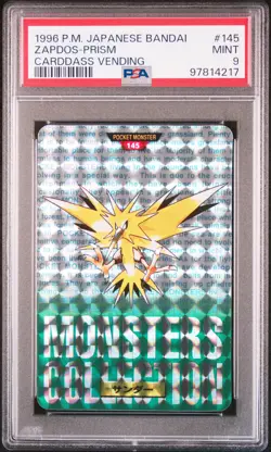 Zapdos Pokemon 1996 Prism Bandai Carddass Vending Green Japanese #145 PSA 9 - Image 1
