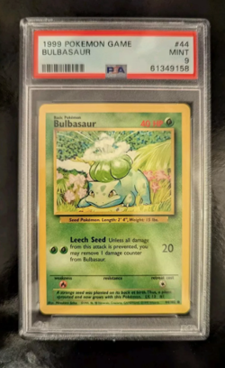 PSA 9 MINT 1999 BASE SET POKEMON BULBASAUR 44/102 #44 WOTC TCG GRADED CARD - Image 1