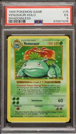1999 Pokemon Game #15 Venusaur-Holo Shadowless PSA 5 - Image 1