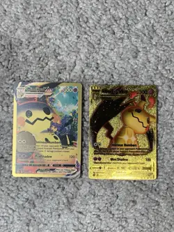 Pokemon Set of 2 Mimikyu VMax HP300 Ominous Numbers Gold Foil Fan Art NM! - Image 1