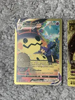 Pokemon Set of 2 Mimikyu VMax HP300 Ominous Numbers Gold Foil Fan Art NM! - Image 2