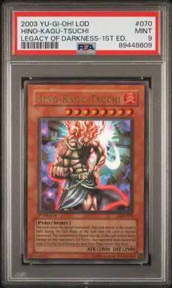 YUGIOH HINO-KAGU-TSUCHI 1st Edition Ultra Rare Holo LOD-070 PSA 9 MINT - Image 1
