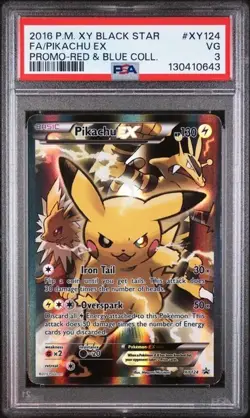 2016 Pikachu EX XY124 Black Star Promo Pokemon TCG PSA 3 Very Good - Image 1
