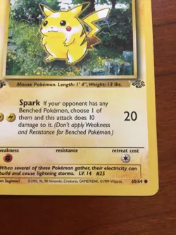 Pokemon TCG Pikachu 60/64 Jungle 1st Edition Red Cheeks 1999 Vintage Pokemon TCG - Image 5
