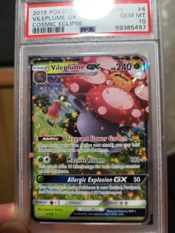 Pokemon 2019 Cosmic Eclipse Vileplume GX Erika 4/236 Ultra Rare PSA 10 - Image 1