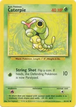 Heavily Played, English Pokemon Regular Caterpie - 45/102 - Common - Unlimited E - Image 1