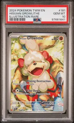 2024 POKEMON TWILIGHT MASQUERADE #181 HISUIAN GROWLITHE ILLUSTRATION RARE PSA 10 - Image 1