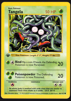 Tangela 1st Edition Shadowless 66/102 Base Set Pokemon TCG Card 1999 LP - Image 1
