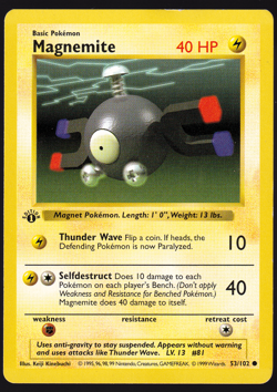 Magnemite 1st Edition Shadowless 53/102 Base Set Pokemon TCG Card 1999 LP - Image 1