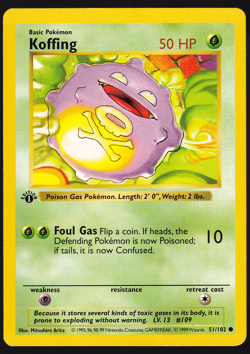 Koffing 1st Edition Shadowless 51/102 Base Set Pokemon TCG Card 1999 LP - Image 1