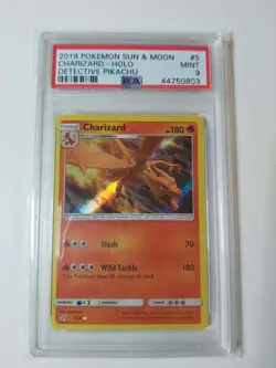 2019 Pokemon Sun & Moon Charizard Holo Card Detective Pikachu #5 PSA 9 MINT - Image 1