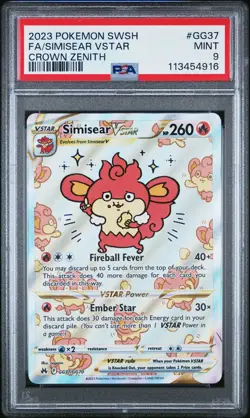 2023 POKEMON SWORD & SHIELD CROWN ZENITH #GG37 FULL ART/SIMISEAR VSTAR PSA 9 - Image 1