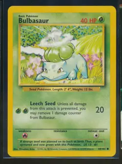 Pokemon TCG Bulbasaur Base Set, Shadowless Common Card 44/102 - Image 1
