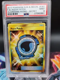 Aqua Patch 161/145 S&M Guardians Rising Secret Rare Full Art Pokemon- PSA 9 MINT - Image 1