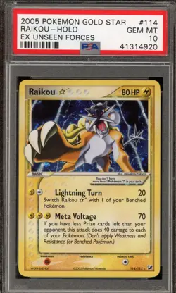Pokemon Raikou Gold Star EX Unseen Forces Holo Ultra Rare #114 PSA 10 Gem Mint - Image 1