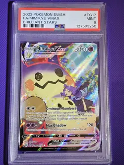 2022 Pokemon Sword & Shield Brilliant Stars #TG17 Full Art/Mimikyu VMAX PSA 9 - Image 1