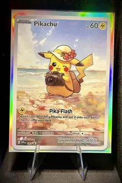 Pikachu Photographer Custom Fan Art Pokemon Card w/ Holo Sleeve - Image 1
