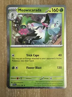Pokemon TCG Meowscarada Scarlet & Violet Base Set 015/198 Cosmos Holo Rare NM - Image 1