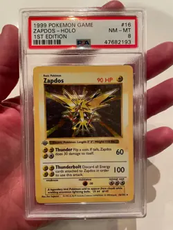 1999 Pokemon Base Set 1st Edition Shadowless Holo Zapdos #16 PSA 8 NM-MT - Image 1
