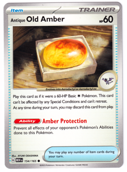 Antique Old Amber 154/165 Scarlet & Violet 151 ENGLISH 2023 Near Mint Pokemon - Image 1