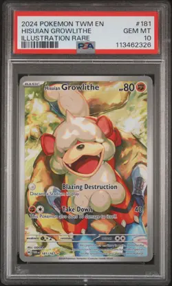 2024 POKEMON TWM EN-TWILIGHT MASQUERADE #181 HISUIAN GROWLITHE PSA 10 - Image 1