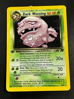 Dark Weezing 14/82 Team Rocket First Edition Holo Rare Vintage Pokemon Card DMG - Image 1