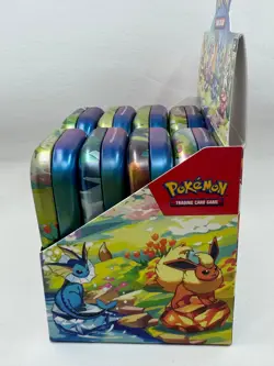 EMPTY Pokemon Prismatic Evolutions Mini Tin Display - W/ Coins & Display Cards - Image 4