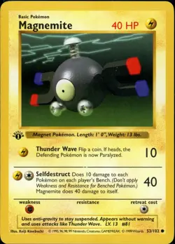 Pokemon - Base Set 1st Edition Shadowless - Magnemite 53/102 - Common LP - Image 1