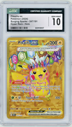 2024 Pokemon Surging Sparks Pikachu EX 247/191 Hyper Rare CGC 10 - Image 1