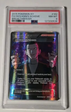 Pokemon 2015 XY Breakthrough Full Art Trainer GIOVANNI'S SCHEME #162 PSA 8 - Image 1