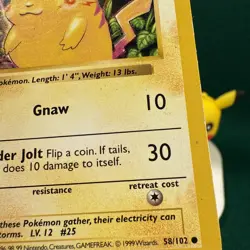 Red Cheeks Pikachu Base Set Shadowless 58/102 Vintage Pokemon WOTC - Image 3