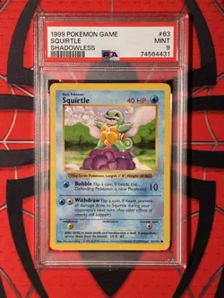 PSA 9 Squirtle Shadowless 1999 Pokemon #63 - Image 1
