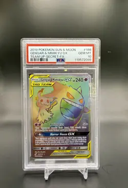 Pokemon TCG Gengar & Mimikyu GX 186/181 Sun & Moon Team Up Secret Rare PSA 10 - Image 1