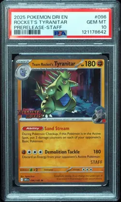Team Rocket's Tyranitar STAFF Promo 096/182 PSA 10 Destined Rivals Pokemon #642 - Image 1