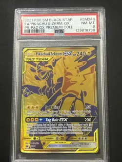 2021 POKEMON SM PREMIUM COLLECTION FULL ART/PIKACHU & ZEKROM GX PSA 8 - Image 1