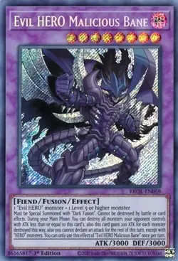 BROL-EN069 Evil HERO Malicious Bane Secret Rare 1st Edition YuGiOh Card - Image 1