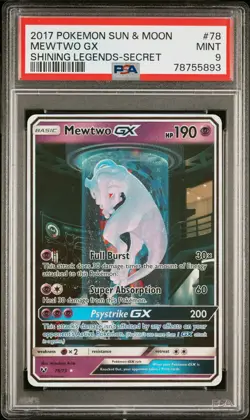 2017 POKEMON SUN & MOON SHINING LEGENDS SECRET #78 MEWTWO GX PSA 9 - Image 1