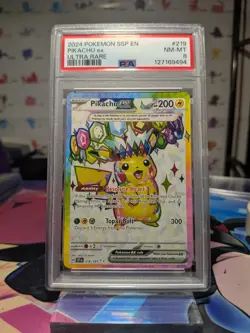Pikachu EX 2024 Surging Sparks SSP Ultra Rare Card 219/191 PSA NM-MT 8 - Image 1