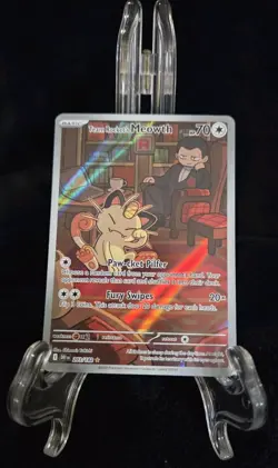 Pokemon TCG Destined Rivals Team Rockets Meowth Illustration Rare Card 203 - Image 1
