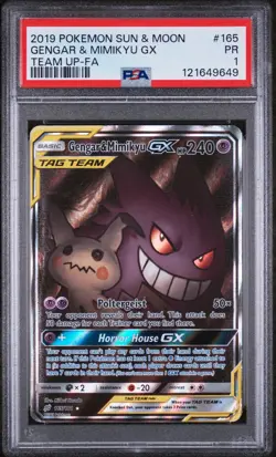 Pokemon 2019 Gengar & Mimikyu GX 165/181 Alt Art Team Up PSA 1 - LOW POP 14 - Image 1