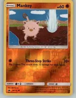 2017 pokemon Crimson Invasion reverse holo Mankey 50/111 - Image 1