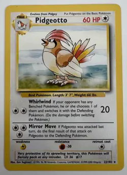 Pidgeotto Pokemon Card 22/102 Base Set Rare 1999-2000 Print Original LP - Image 1