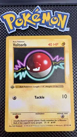 Voltorb 67/102 1st Edition Shadowless Base Set - Vintage Pokemon Card Near Mint - Image 1
