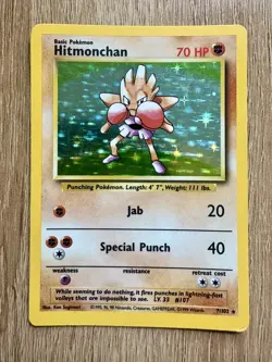 Hitmonchan 7/102 Holo Rare Base Set Unlimited Pokemon Card TCG MP 1999 - Image 1