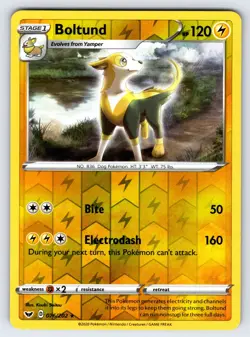 Boltund 076/202 2020 Sword & Shield Base Set Pokemon Card Reverse Holo Rare - Nm - Image 1