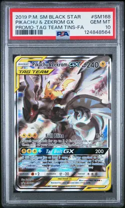 2019 POKEMON SM BLACK STAR PROMO #SM168 FULL ART/PIKACHU & ZEKROM GX PSA 10 - Image 1